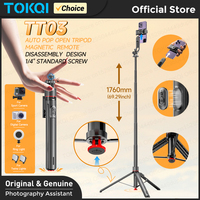 TOKQI TT03 Auto Pop Open Tripod 1.76M Extension Pole Selfie Stick for Mobile Phone Shoot Vlog with Magnetic Remote 1/4'' Screw