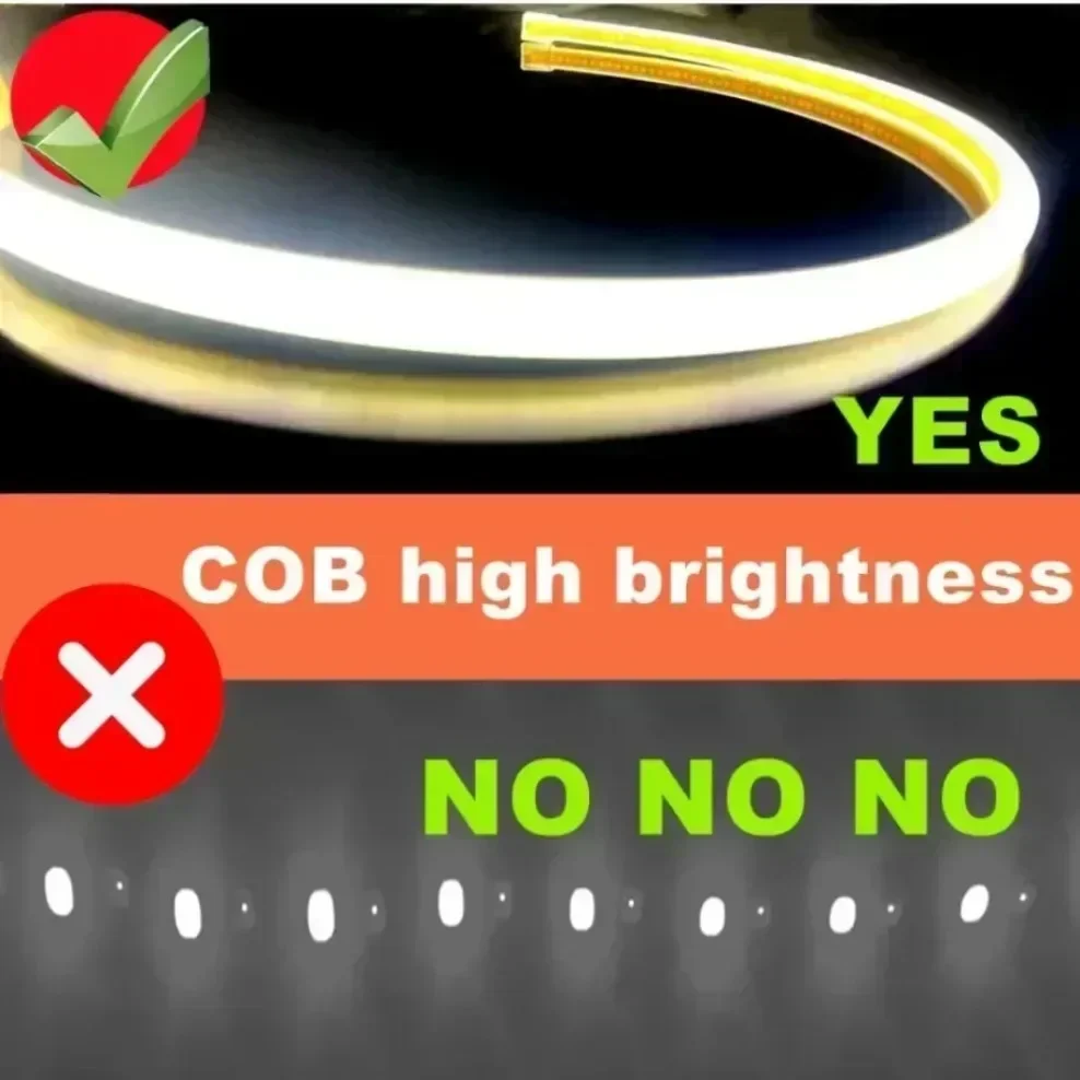 COB LED Strip 220V Switch/Dimmable Power EU Plug 288LEDs/m 3000k 6000k RA90 Outdoor Garden FOB LED Tape Bedroom Kitchen Lighting