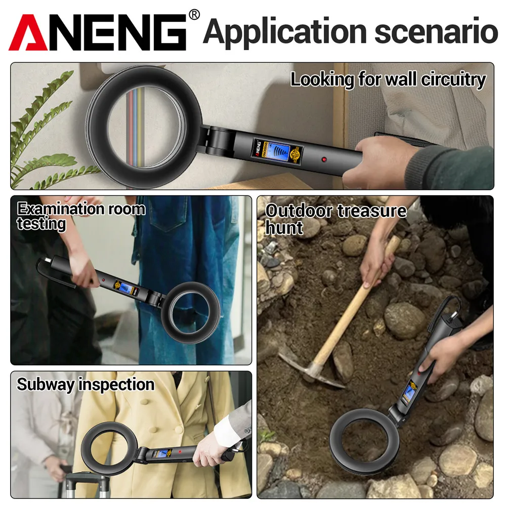 

ANENG DM3005B Handheld Metal Detector Rapid Detection Sensing Buzzer Vibration Alarm Blue Backlit Screen LED Foldable Test Tools