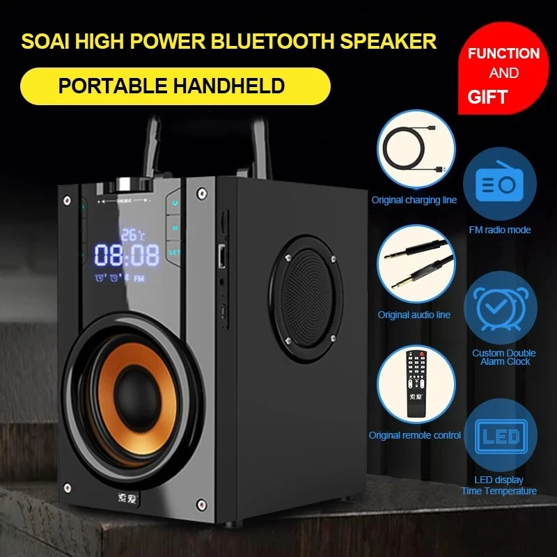 

SOAIY Q22 Wireless Bluetooth Speakers Subwoofer Portable Stereo Bass Music Speakers Support FM Radio TF AUX USB Remote Control