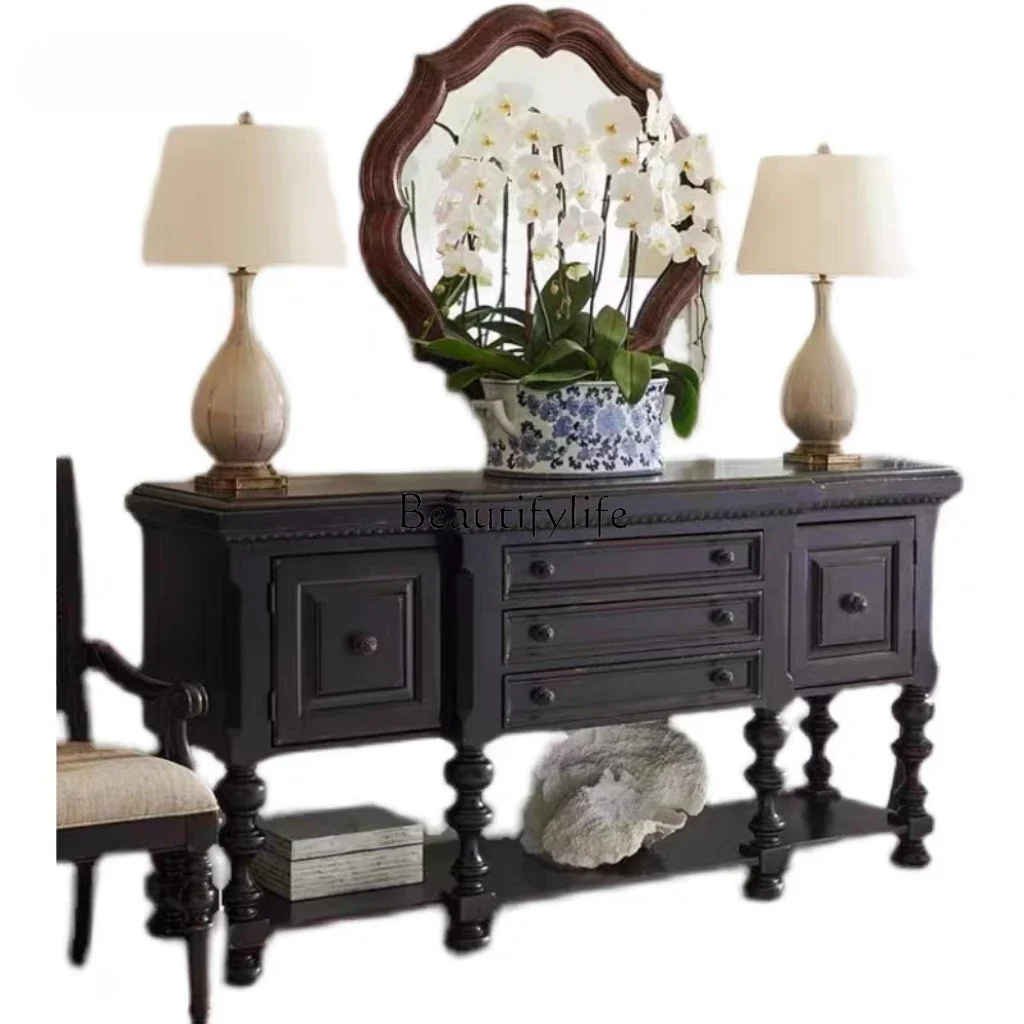 

FG17French Simplicity Retro Solid Wood Porch Modern Sideboard Cabinet American Country Black Side Cabinet