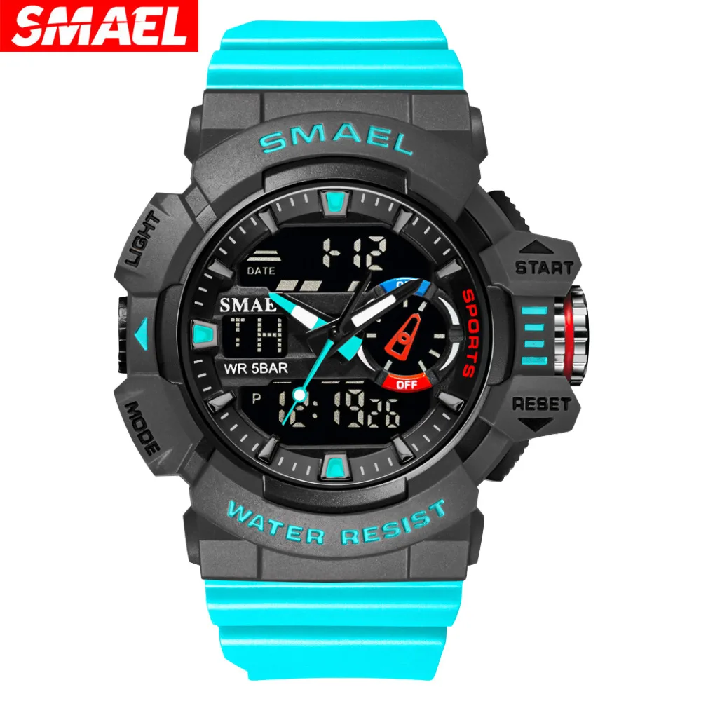 SMAEL Casual Outdoor Men's Watch, Outdoor Waterproof Multifunctional Electronic Watch Dual Display Alarm