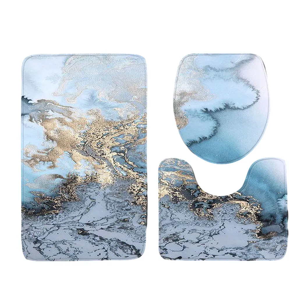 3PCS/Set Marble Pattern Bath Mats Anti Slip Bathroom Mat Set Toilet U-Shape Mat Absorbent Bath Rug Toilet Seat Lid Cover