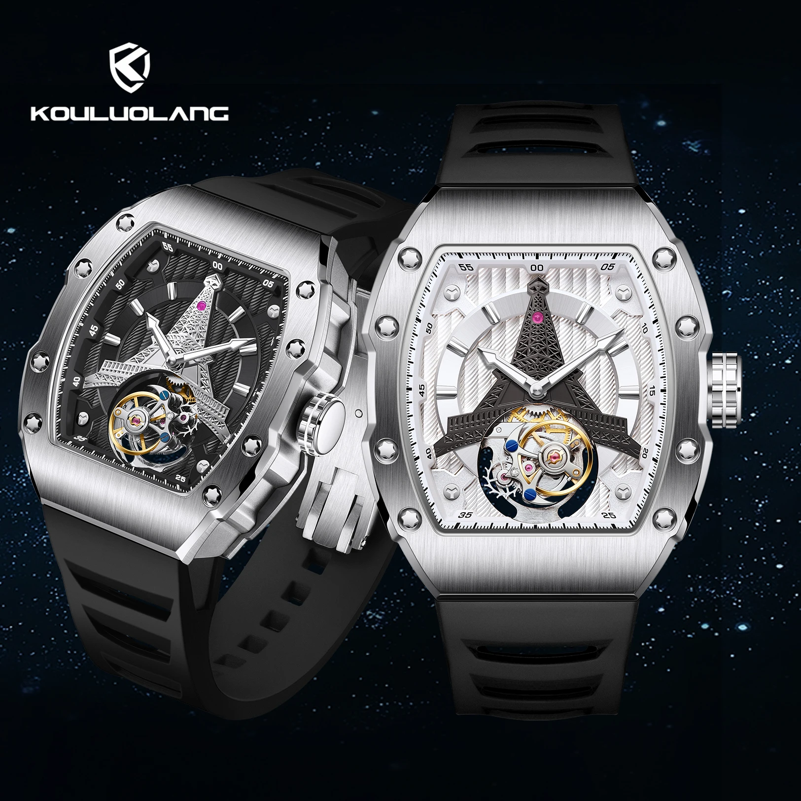 KOULUOLANG Watch 41.7mm original brand Men's tourbillon Mechanical frame Original tourbillon movement fashion men's watch