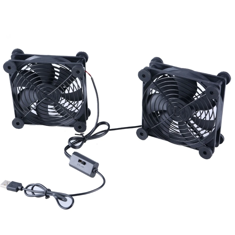 

USB Computer Fans Double 120mm 5V USB Fans 2000rpm 3 Adjustable Speed Fan Cooling Fan for Router Modem Receiver Dropship