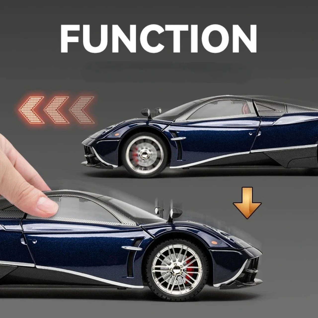 1:18 Metalen speelgoedauto "Parnini", met versie met geluids- en lichteffecten, vier schuifdeuren, materiaal van spuitgietlegering, cadeau-ornamenten.