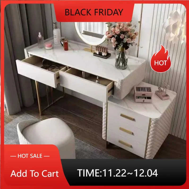 

Vanity Set With LED Lighted Mirror, Luxury MakeupCabinet Drawers, Modern Women Dressing Table Stool Bedroom Furniture LQQ20YH