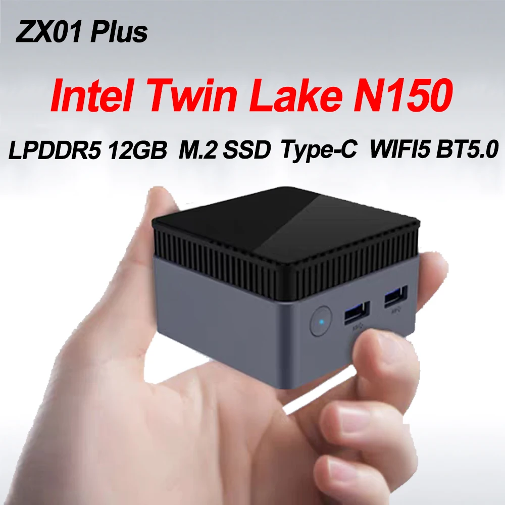 ZX01 PLUS Pocket Mini PC Intel Twin Lake N150 LPDDR5 12GB M.2 SSD Wifi5 BT5.0 Type-C Windows 11 مكتب سطح المكتب ألعاب الكمبيوتر