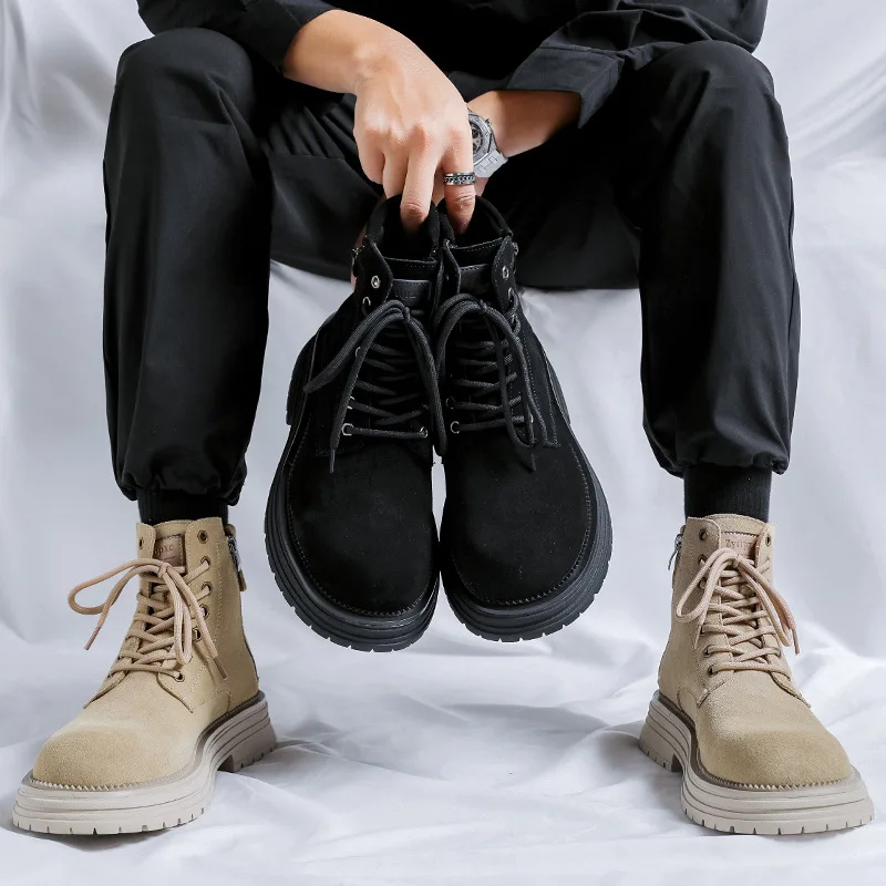 

Fashion Ankle Boots for Man Cool High Top Men's Boots High Quality Mens Shoes Outdoor Wear-resistant Workwear Boots Botas Hombre