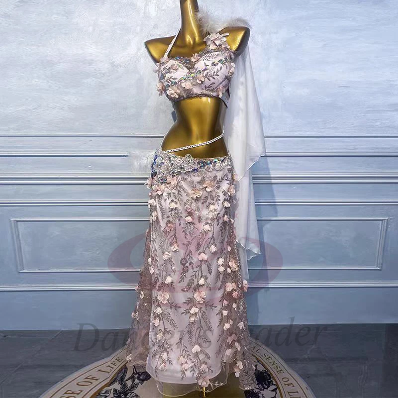 Vestido de dança do ventre para adultos e crianças, pedra ab, personalizado, floral, tango, roupas profissionais femininas