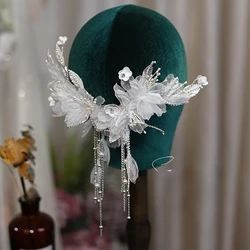 White Gauze Fairy Bride barrettes clips hair wear Fluttering Romantic flower Wedding Hair Accessories