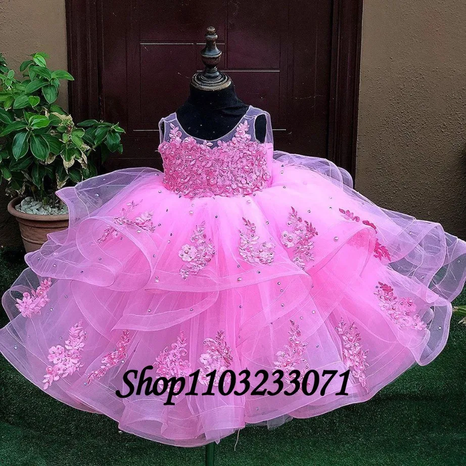 Hellblaue Blume Baby Mädchen Kleid knöchel lange ärmellose Spitze Kinder Prinzessin Mädchen Hochzeit Geburtstag Erstkommunion Party kleid