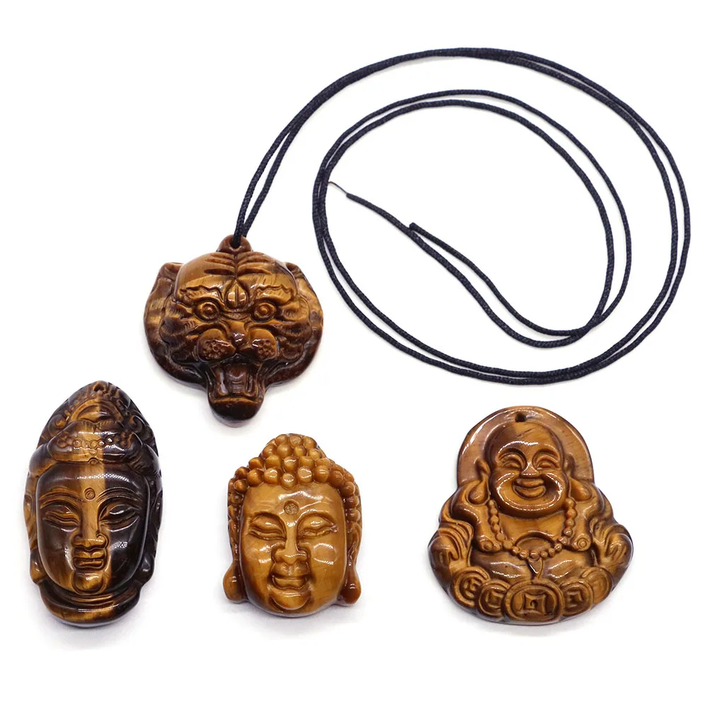 Pierre naturelle oeil de tigre cristal sculpté à la main tête de tigre bouddha Guanyin Figurine Reiki pierre précieuse pour la décoration intérieure richesse cadeaux chanceux