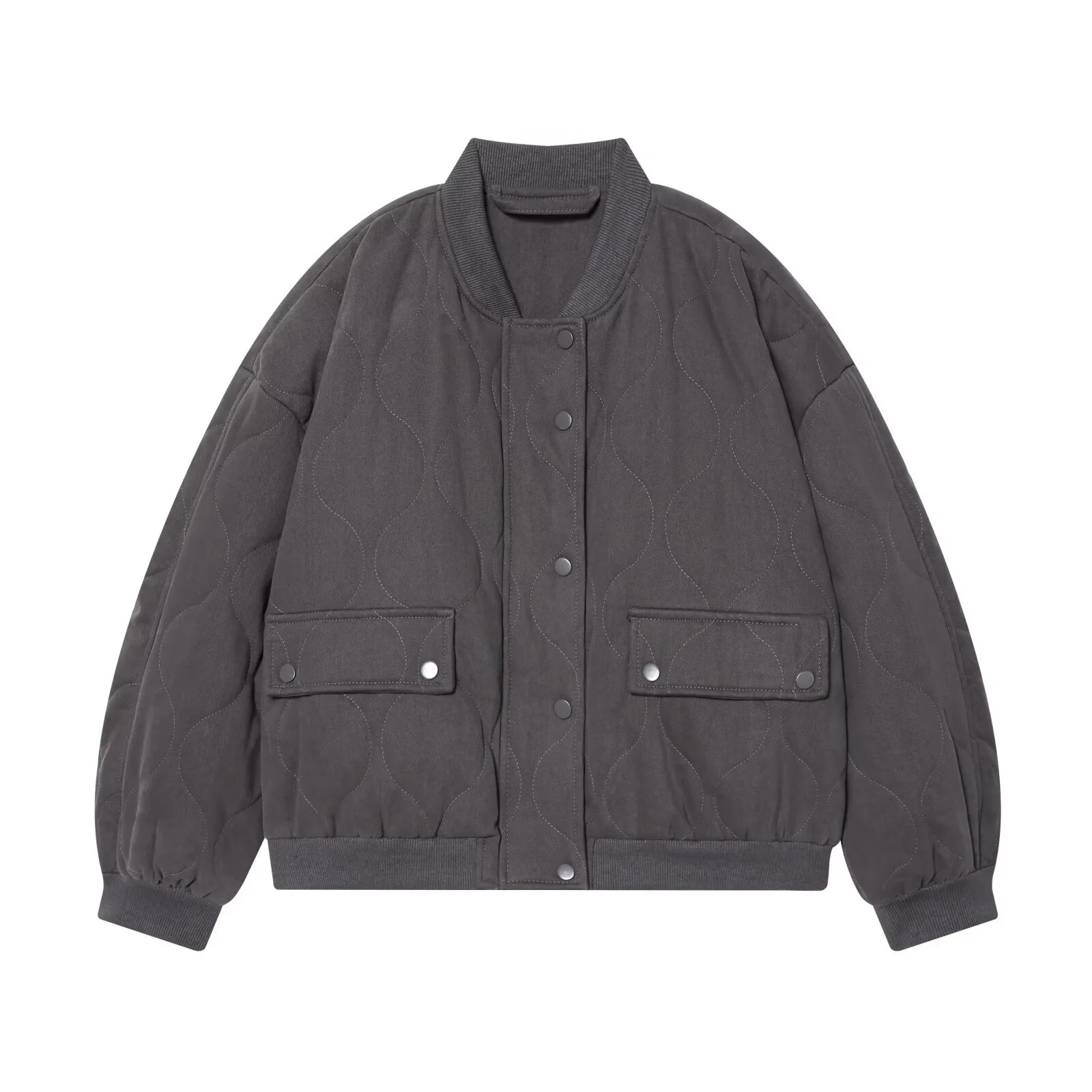 

2025 зимняя новая женская повседневная модная простая свободная универсальная куртка-бомбер с круглым вырезом и длинными рукавами, хлопковое пальто