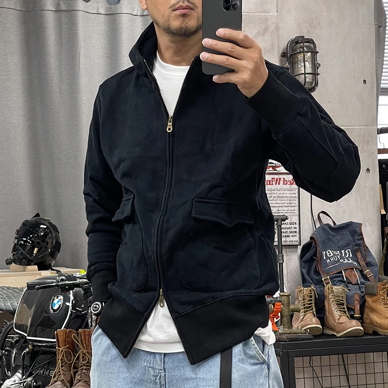 Кардиган с капюшоном, мужская однотонная куртка в стиле ретро, весенне-осенние модели, флисовый свитер в американском стиле ретро, топ на двойной молнии, тонкий повседневный