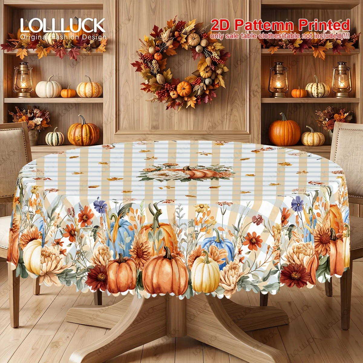 1 piece, autumn Thanksgiving-themed tablecloth, buffalo check pattern, pumpkin and maple leaf designzyc