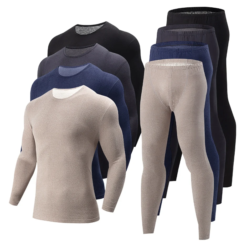 2/4 Stück Herren Einfarbig Einfache Herbst Und Winter Thermo-unterwäsche Bequeme Und Lässige Bottoming Unterwäsche Teenager Pyjama – Detail 3