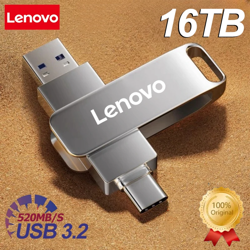 Lenovo USB3.2 USB Flash Drive 16TB OTG Pen Drive High Speed Type-C Flash Disk Real Capacity Metal Pendrive For Phone Computer