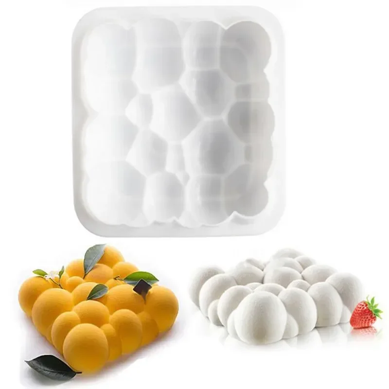 

1PC Large Italian Silicone Cake Mousse Mold White Square Cloud Cake Mold Bubble Cloud Dessert Car Aroma Tool Baking Tool