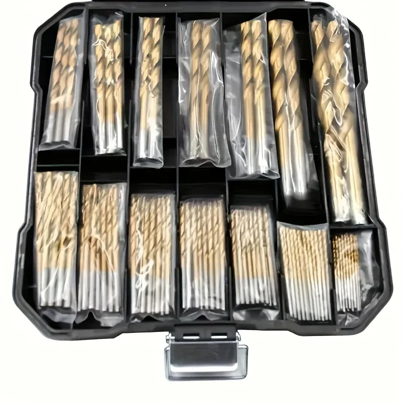 Image of 50/99-teiliges Titan-beschichtetes Hochgeschwindigkeits-Stahlbohrer-Set mit Sechskantschaft, Gerade und Spiralbohrer für Metall-, Holz- und Kunststoffbohrungen