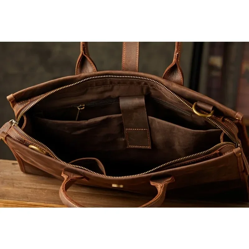Винтажная мужская сумка для ноутбука из натуральной кожи ручной работы, портфель из воловьей кожи с верхним слоем, офисная сумка через плечо в стиле ретро