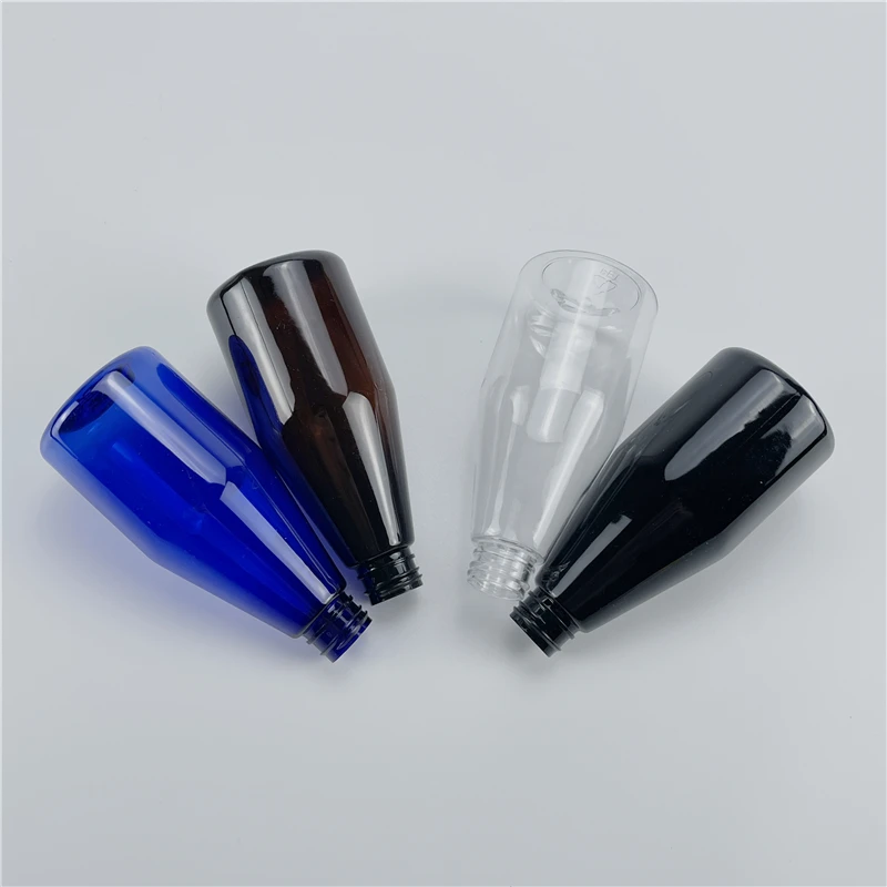 Clear Black Brown Blue 200ML X 25 Plastic Conical Bottles With Essential oil Pump Massage Oil Cleaning Oil Cosmetics Containers