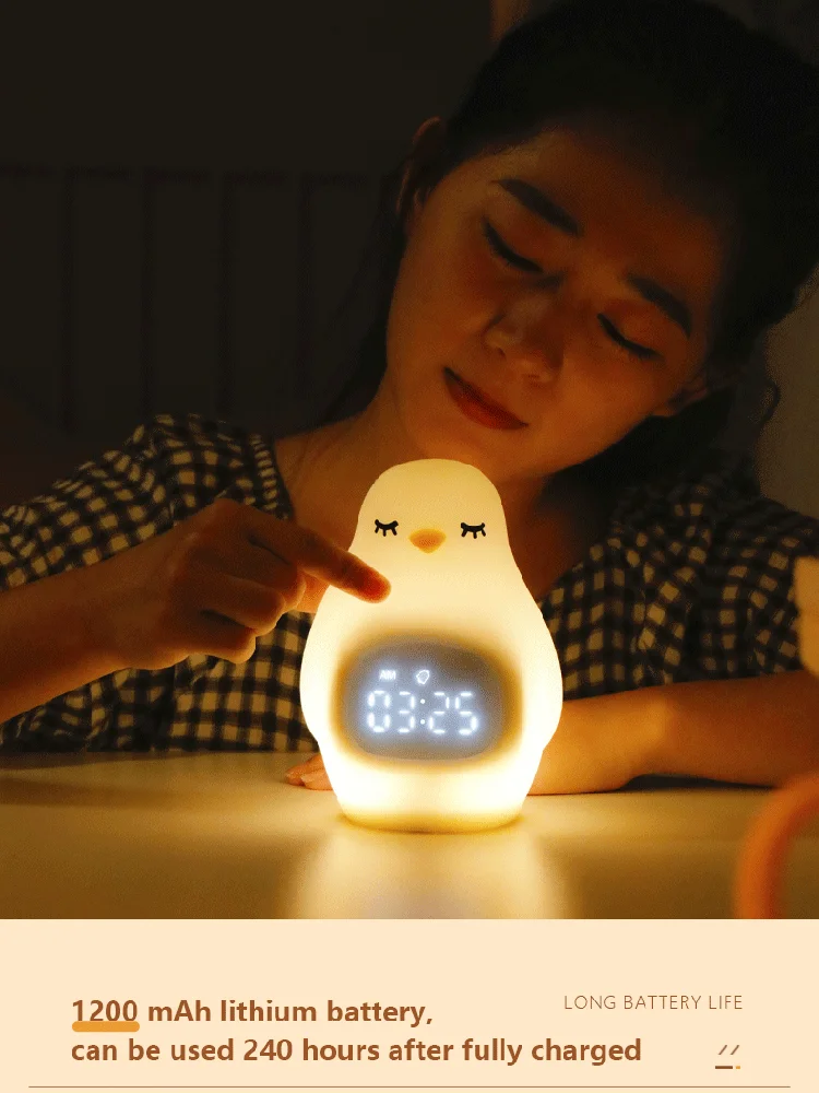 

Cute LED Penguin Night Light Alarm Clock Silicone Bedside Lamp with Clock USB Rechargeable, Sleeping Lamp for Girls and Boy Room