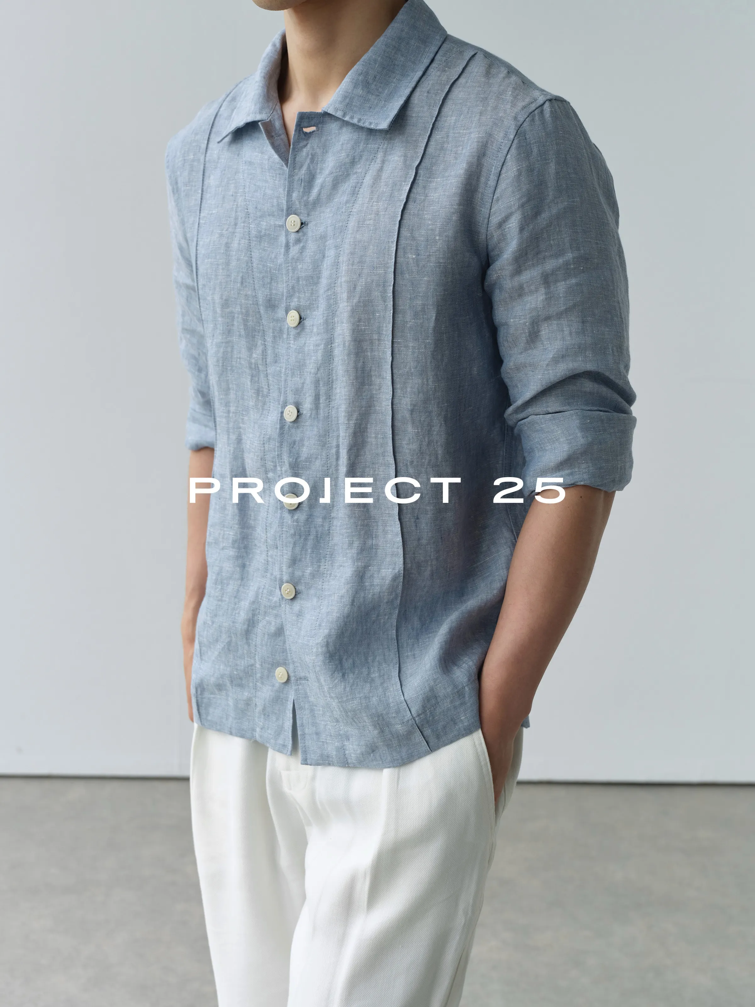 PROJECT 25 Men 100% Linen Yarn-dyed Long Sleeve Shirt, 3D Tailoring Breathable Sweat-wicking Loose Summer Casual Shirt