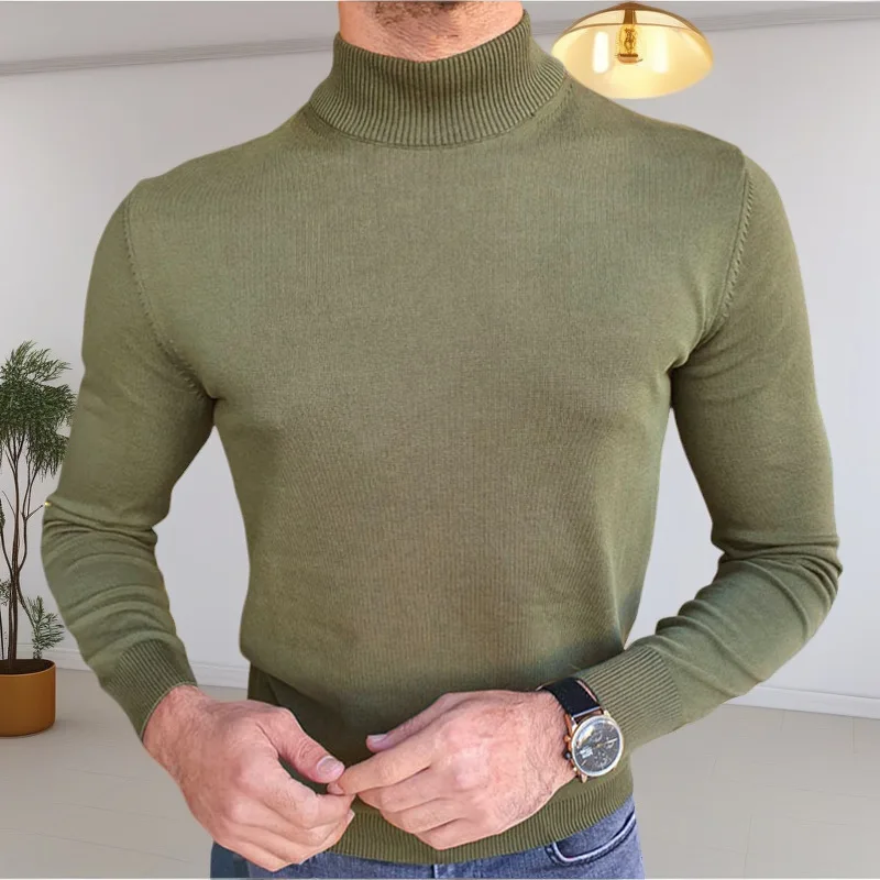 Wiosna Jesień Nowa Moda Męska Wąska Koszulka z Długim Rękawem Golf Casual Modne Dzianinowe Podkoszulki Męskie Ubrania Swetry T-shirty Bluzki