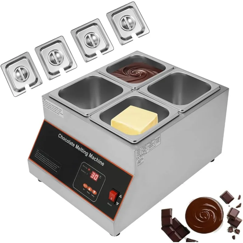 Fondoir électrique en acier inoxydable pour faire fondre le chocolat, machine à tempérer, 4 réservoirs, 110V, 26.46 lb