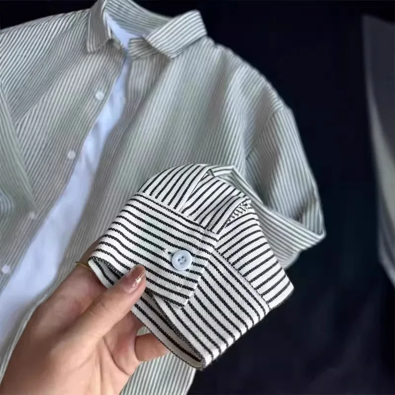 Spring Autumn Black White Vertical Striped Long Sleeve Shirt Men Women Designer Casual Top