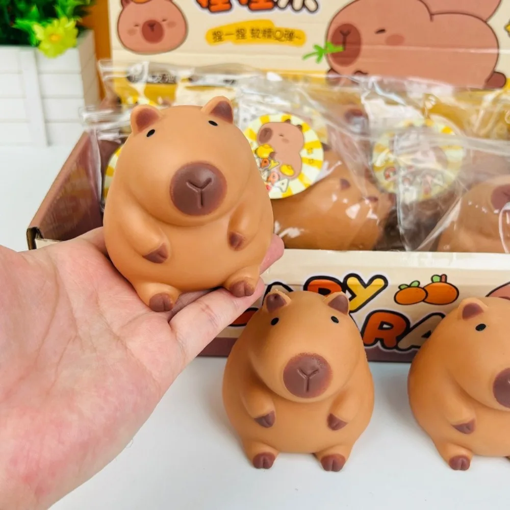 1/12 pçs dos desenhos animados recuperação lenta capivara pitada brinquedo adesivo macio tpr brinquedo de descompressão capivara alívio do estresse brinquedo de apertar crianças