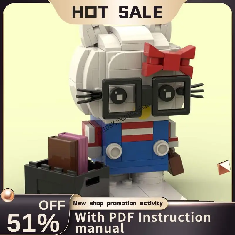 

Новинка, 157 шт., хит продаж, серия персонажей мультфильмов Moc School Time Edition, модель котенка с квадратной головкой, креативные идеи «сделай сам», детская игрушка в подарок