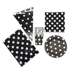 Black and White Dots Theme Birthday Party Decorations Baby Shower Disposable Tableware Polka Dots Plates Napkins Cups Boxes