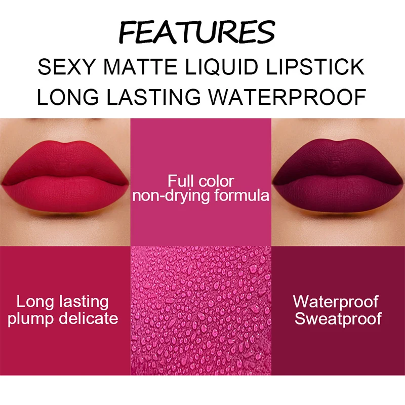 19 Colors Velvet Lip Glaze Waterproof Lipstick Matte Lip Mud Lipstick Natural Sexy Moisturizing Lip Stick Woman Makeup Long Tube