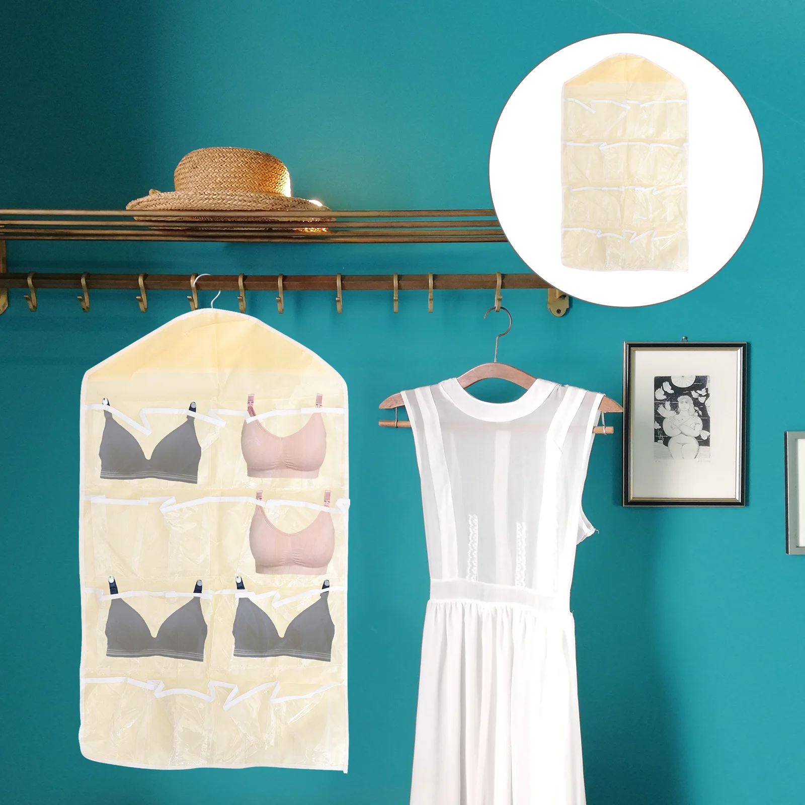 

16 Pockets Clear Hanging Organizer Over Door Storage Bag Underwear Socks Bra Closet Organizer 16 Grid Hanging Bag