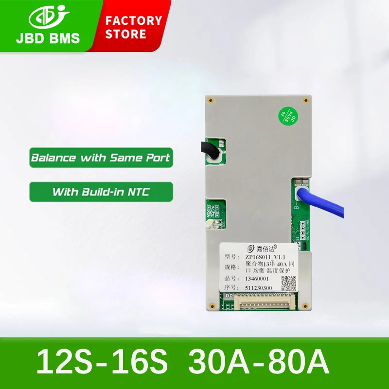 

JBD BMS LiFePo4 12S 36V 13S 14S 48V 16S литий-ионный 60V 30A 40A 50A балансировочная фотография с защитой от падения внешний NTC