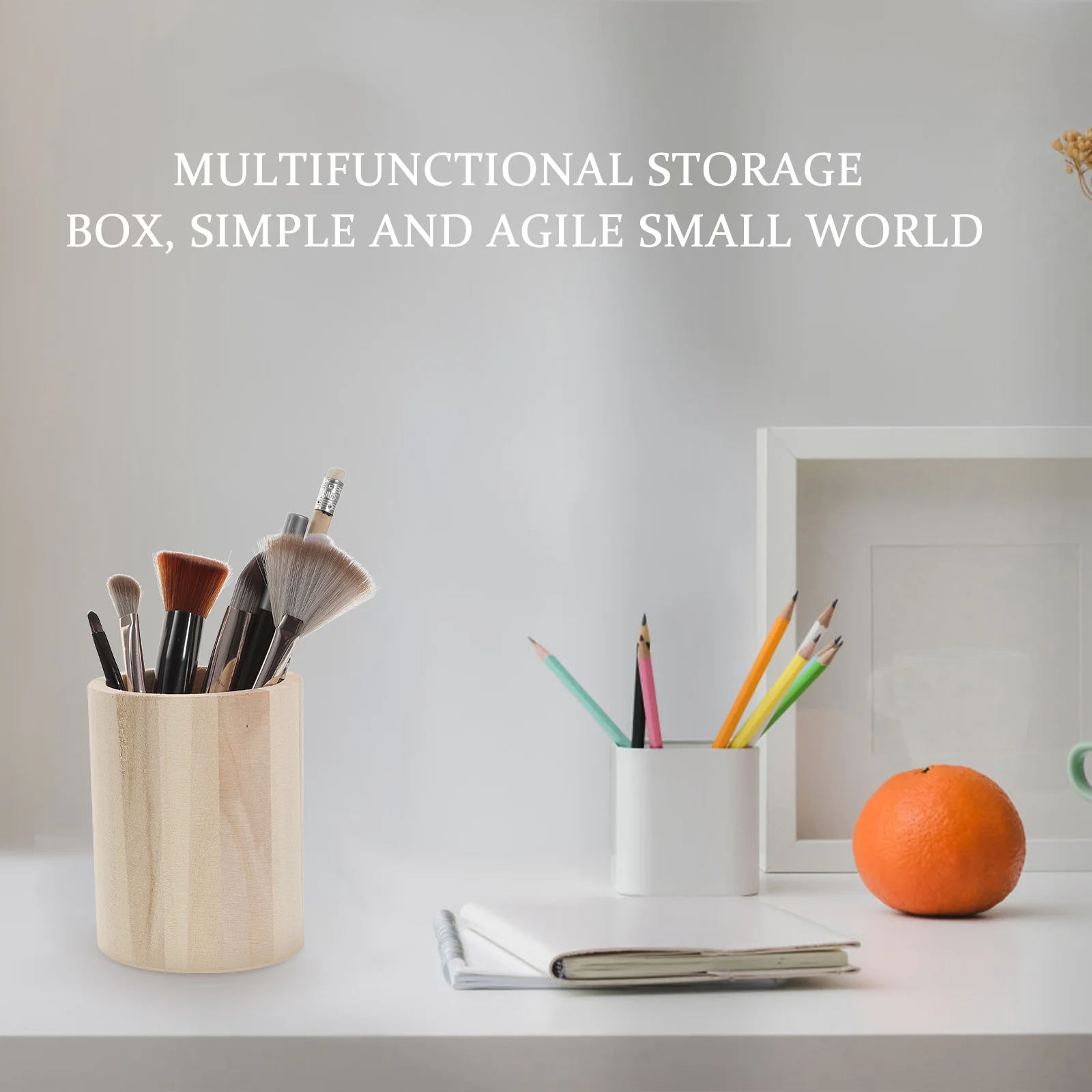 3 قطع حامل أقلام خشبي، حامل أكواب خشبي، لوازم مكتبية، فرشاة للمكياج #6