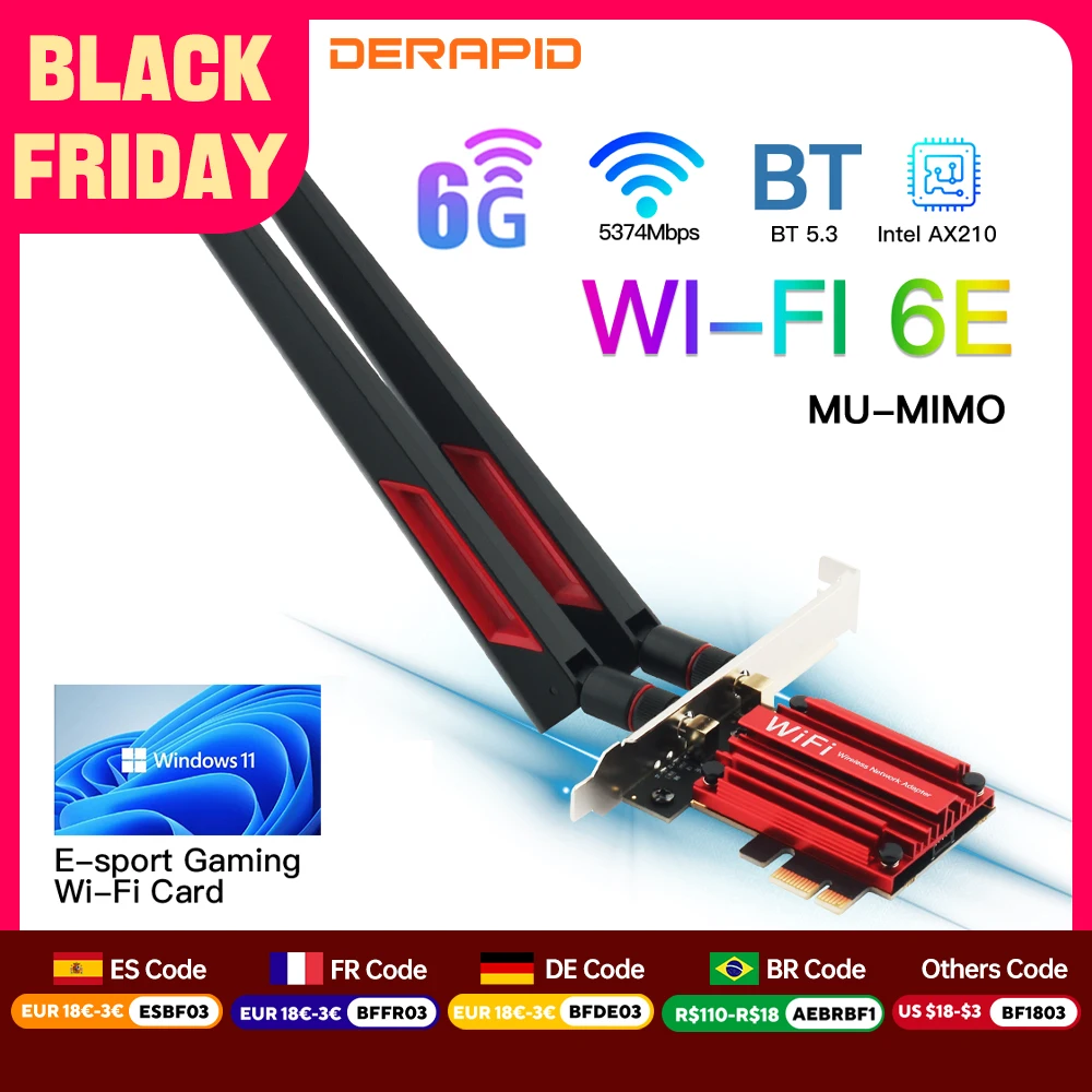

3000 Мбит/с WiFi6E AX210 Bluetooth 5,3 двухдиапазонный 2,4G/5GHz/6GHz WiFi-карта 802.11AX/AC PCI Express адаптер беспроводной сетевой карты ПК