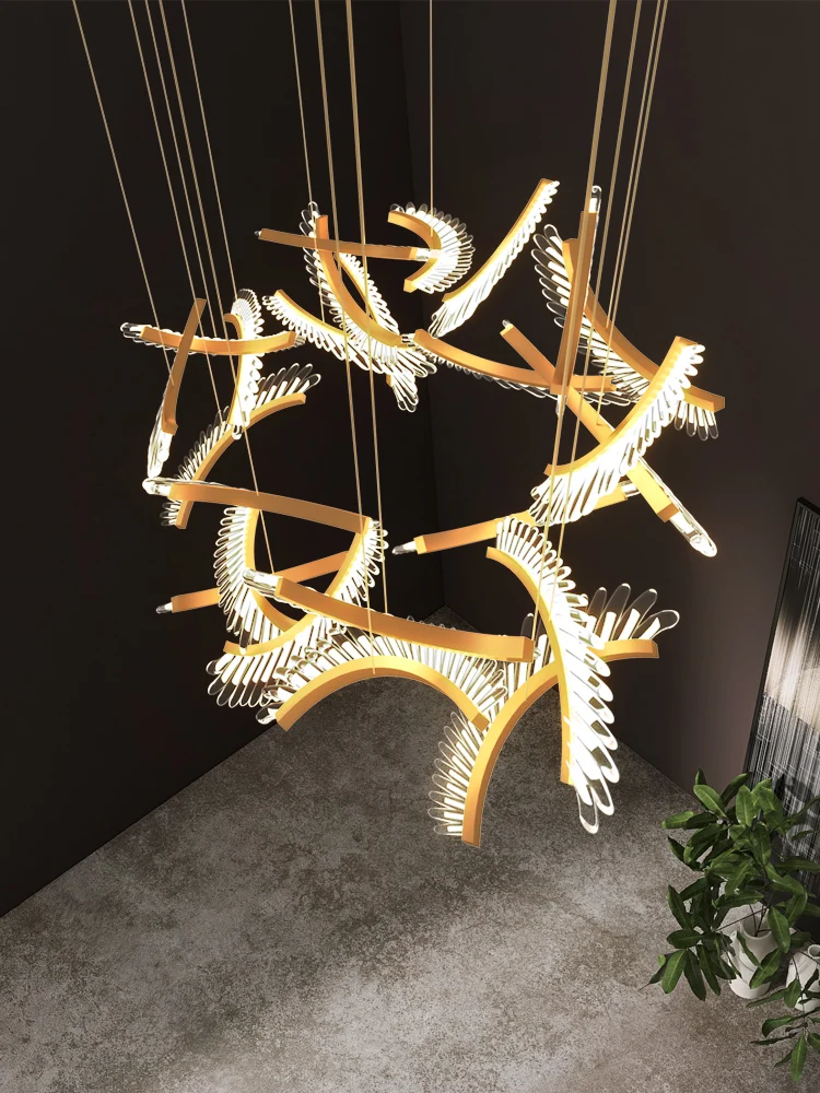 

Postmodern Light Luxury Villa Duplex Living Room Chandelier New Designer Nordic Creative Personality Feather Acrylic Chandelier