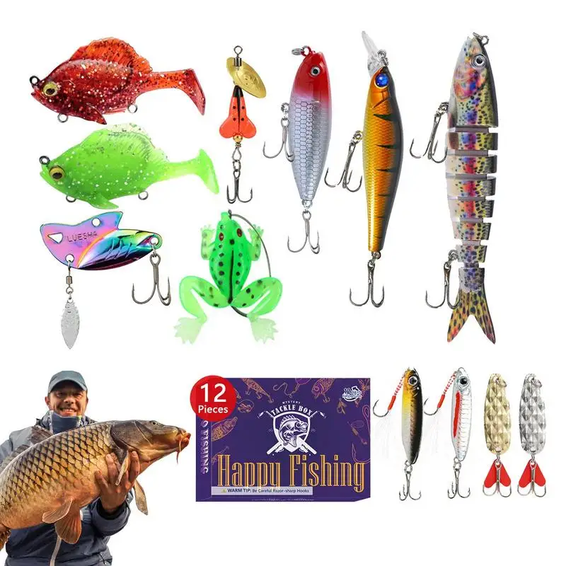 

2024 Fishing Tackle Advent Calendar 24 Day Christmas Countdown Mixed Fishing Lure Kits Lifelike Fake Fishing Bait Tackle Gifts