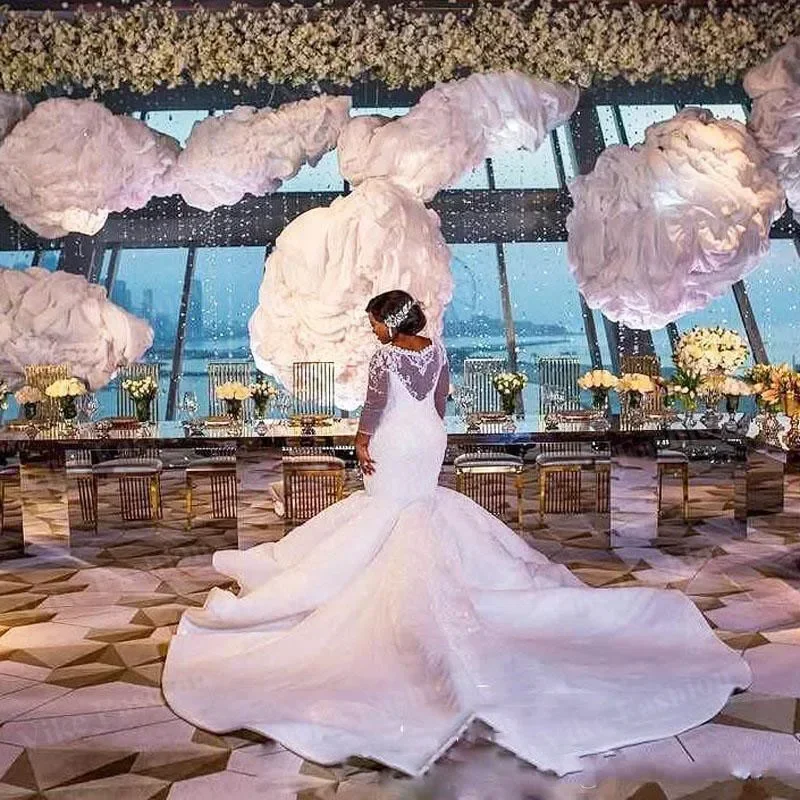 تخصيص زائد حجم طويل الأكمام حورية البحر فستان الزفاف مخصص جنوب أفريقيا العروس ماكسي أثواب ل الدهون الزفاف الدانتيل يزين #4