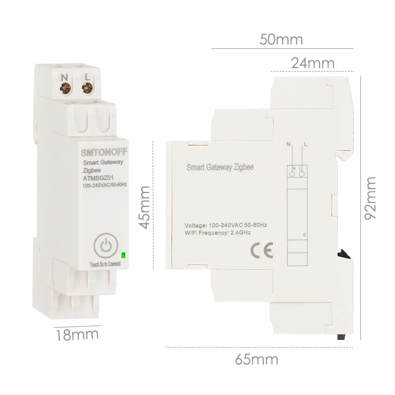 Tuya ZigBee Wireless Gateway Hub AC100~240V 50/60Hz Din-Rail Smart Home Bridge for Zigbee Devices No need for AC-DC Adapter