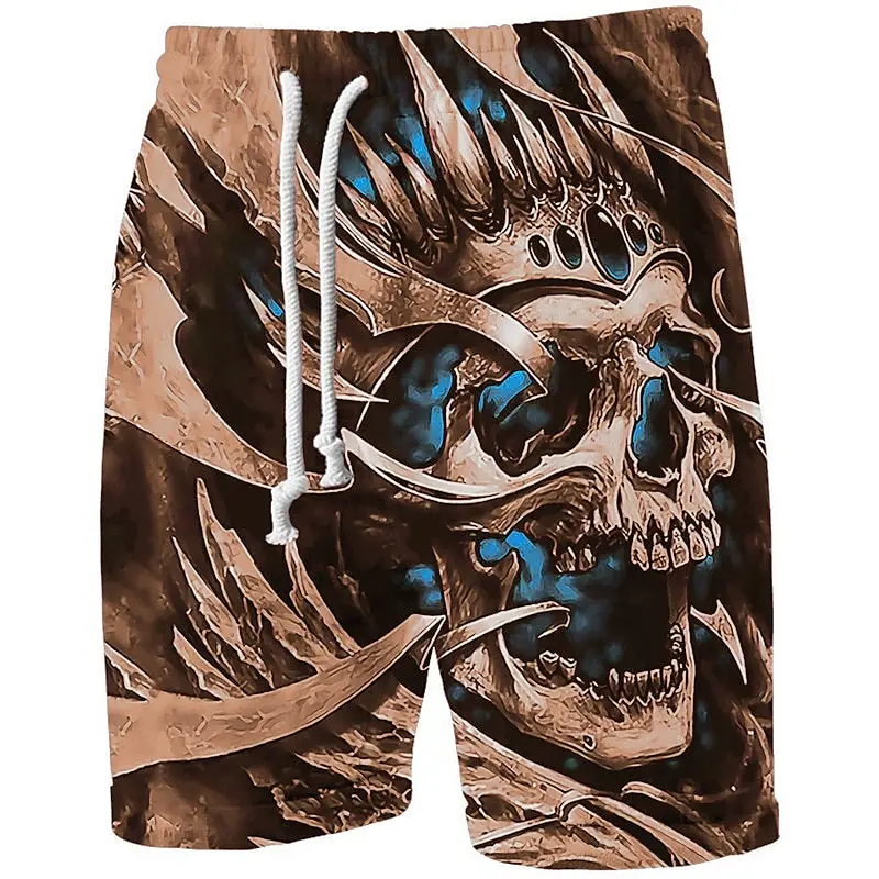 

3d skull print men's swimsuit street hip hop punk casual shorts men's summer swim shorts drawstring casual shorts