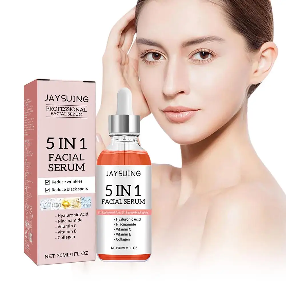 Sérum Facial 5 em 1 Hidratante com Ácido Hialurônico, Anti-Rugas, Vitamina C, Clareador, Redutor de Poros, Cuidados com a Pele