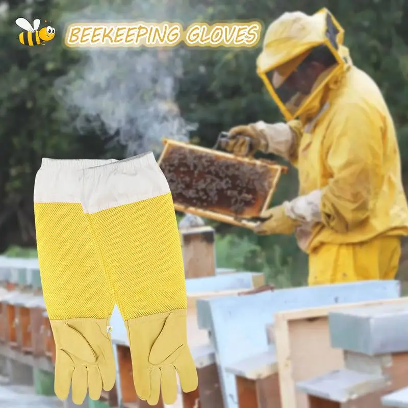 1 Pair Breathable Beekeeping Gloves Long Sleeves Protective Gloves Durable Beekeeper Gloves Safety Protection Breathable Mesh