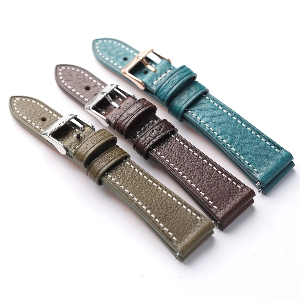 Handmade Italian Cowhide Strap 18 19 20 22mm Brown Blue Green Genuine Leather Men Vintage Style Quick Release SM Size Watchband