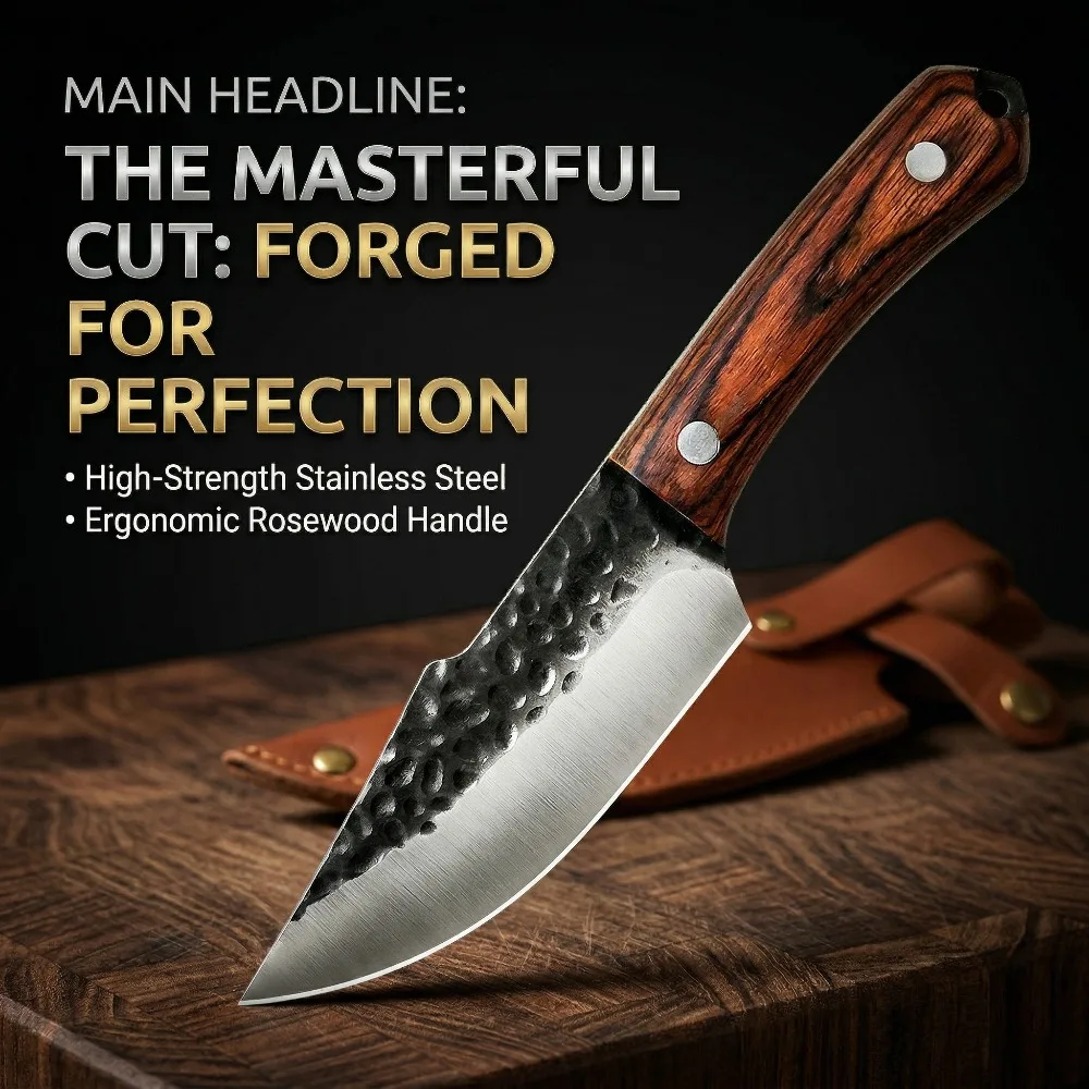 Premium All-Purpose Kitchen Knife, Forged Chef’s Knife, Forged Multi-Function Knife, Extra-Sharp Thickened Blade for Slicing