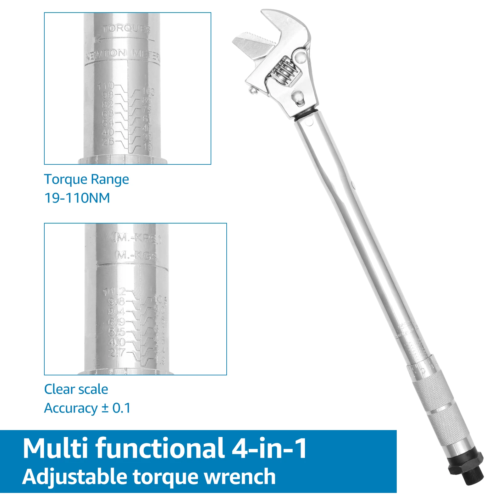 19 to 110 Nm Torque Wrench 43mm Open End Torque Spanner 4 in 1 Multifunctional Torque Wrench Professional Repair Tool for Fauce