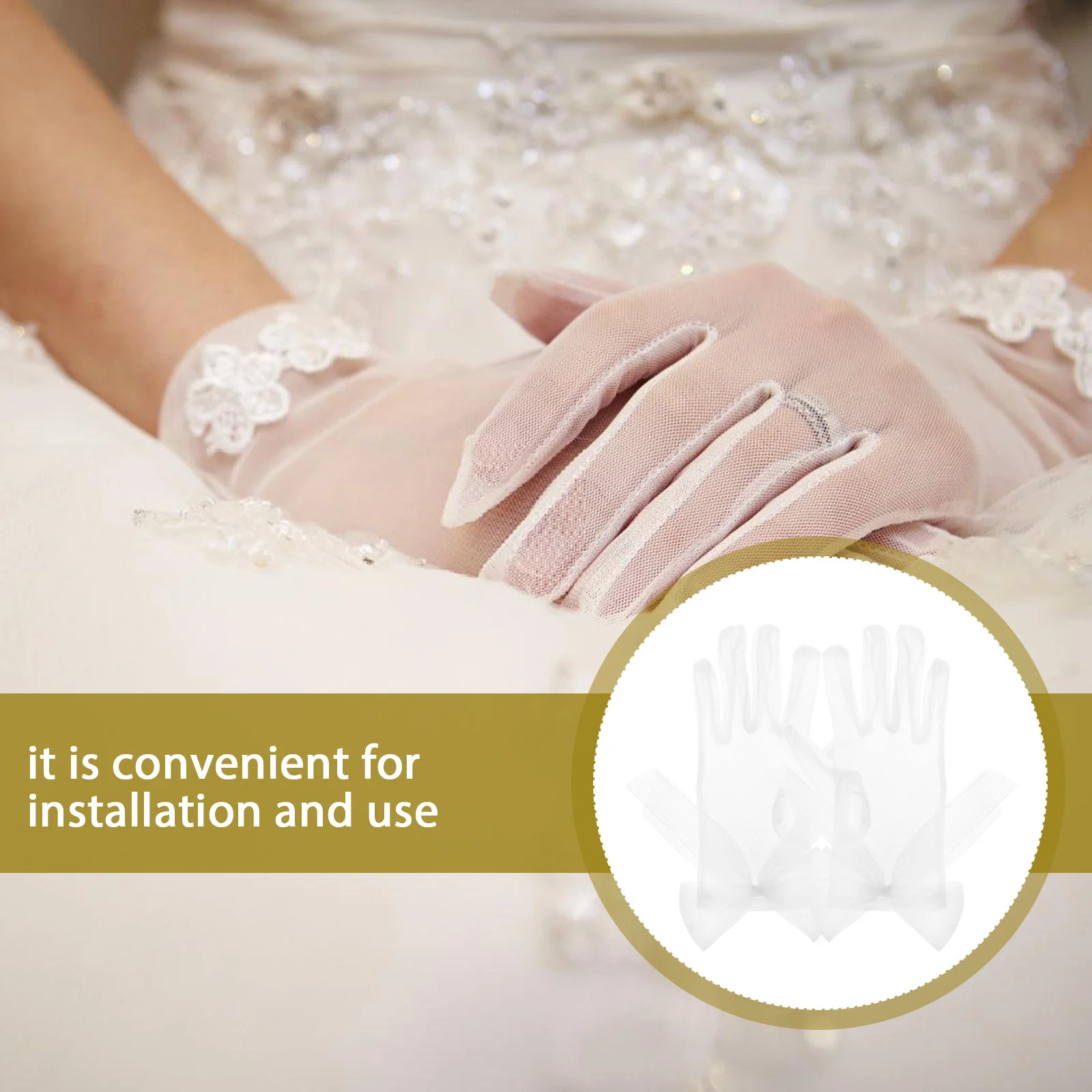 1 Paar weiße Blumenspitze-Brauthandschuhe, kurze Tüll-Perlendetails, elegante Hochzeits-Party-Handschuhe, Damen-Strumpfhose aus weißer Spitze